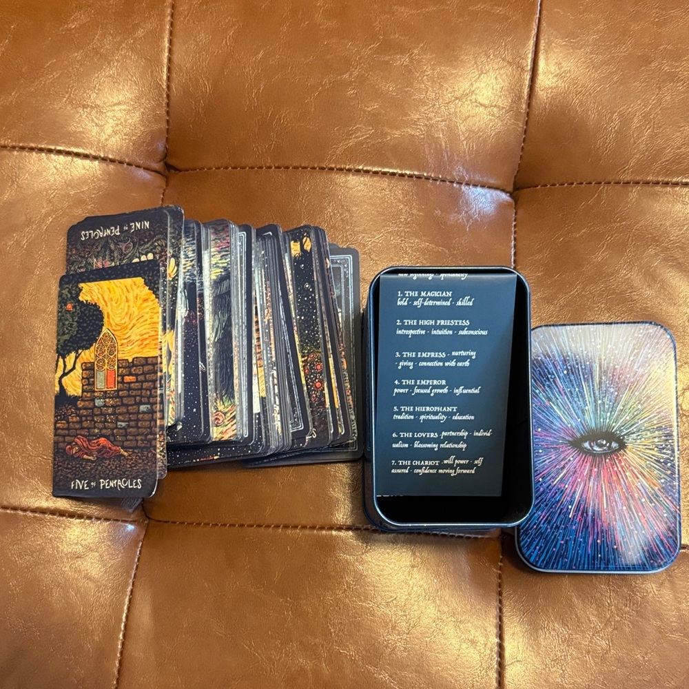 Pocket size Prisma Visions tarot in a Tin